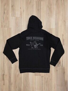 True Religion Black Full Zip Hoodie with Graphic Back XL